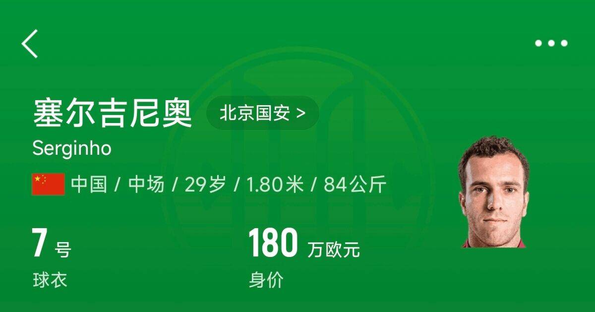  180萬歐！塞爾吉尼奧成為中國身價最高的球員，武磊120萬歐第2