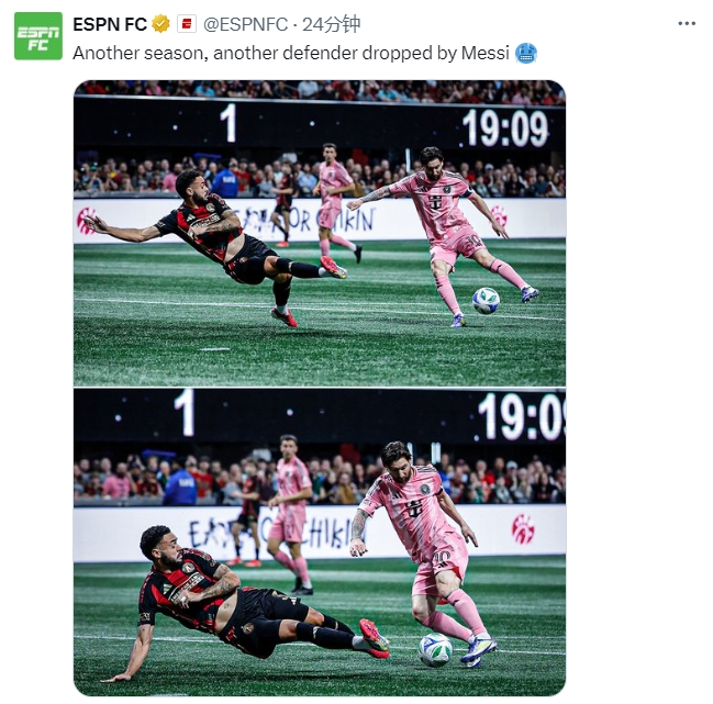  名場面記錄！ESPN曬照：又一個賽季，又一名后衛(wèi)被梅西扣倒