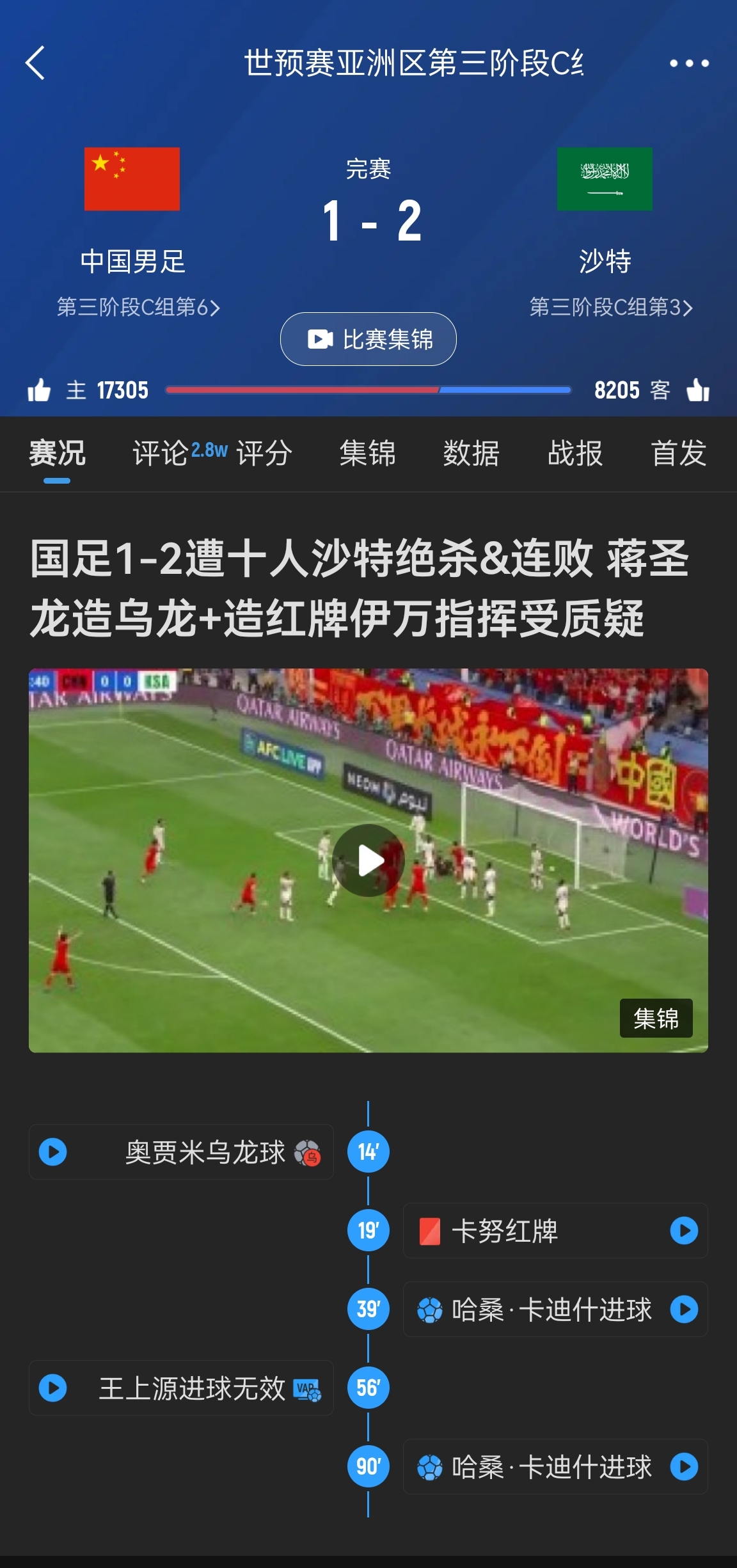  今天什么劇本？首戰(zhàn)沙特也是半場紅牌+蔣光太傷退，最后國足被翻