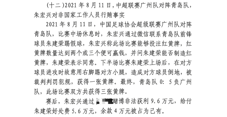 網(wǎng)傳判決書：青島球員朱建榮故意踢對(duì)方小腿，染黃收5.6萬好處費(fèi)