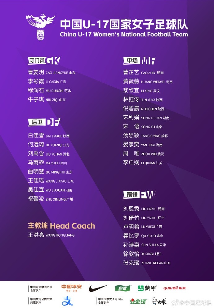  U17女足30人將在蘇州集訓(xùn)備戰(zhàn)世界杯，姜寧、朱挺擔(dān)任訓(xùn)練員